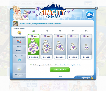 Comprando Diamantes en SimCity Social