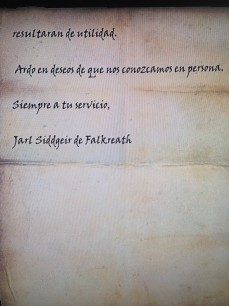 Carta del Jarl de Falklreath, en Skyrim (II)