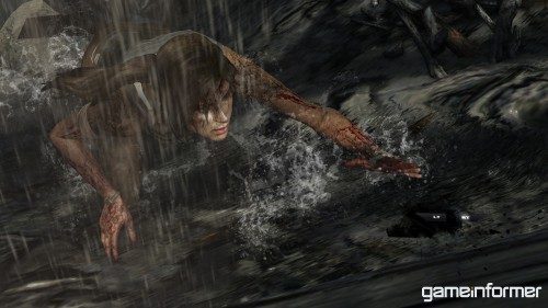 Lara Croft intentando sobrevivir en el reinicio de Tomb Raider