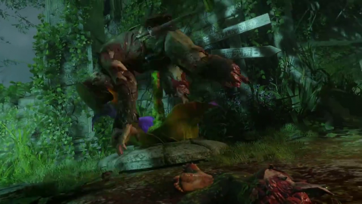 Al pasar un zombie arrastrándose sin piernas, la planta lo empala. El vídeo no deja ver si lo acaba de matar. 